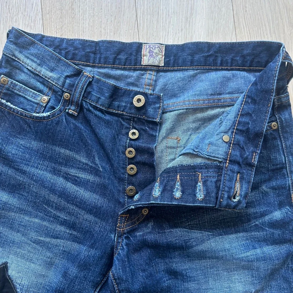 PRPS Barracuda Straight Leg Jeans 30 Japanese Denim Leather Patchwork Upcycled